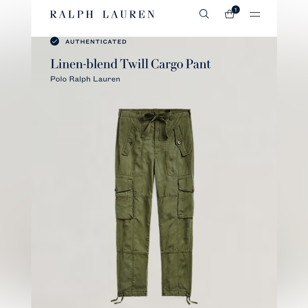 POLO RALPH LAUREN Runway Line Linen Blend Twill Cargo Pant in Army Green Sz 6 - Picture 3 of 14